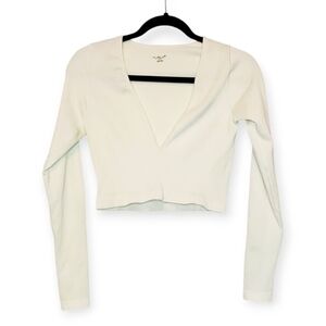 UO Out From Under Cropped Deep V-neckline Long Sleeve Top